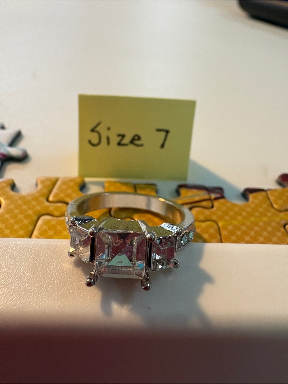 Silver-Tone Three-Stone Clear Cubic Zirconia Ring Size 7 - Picture 4 of 5